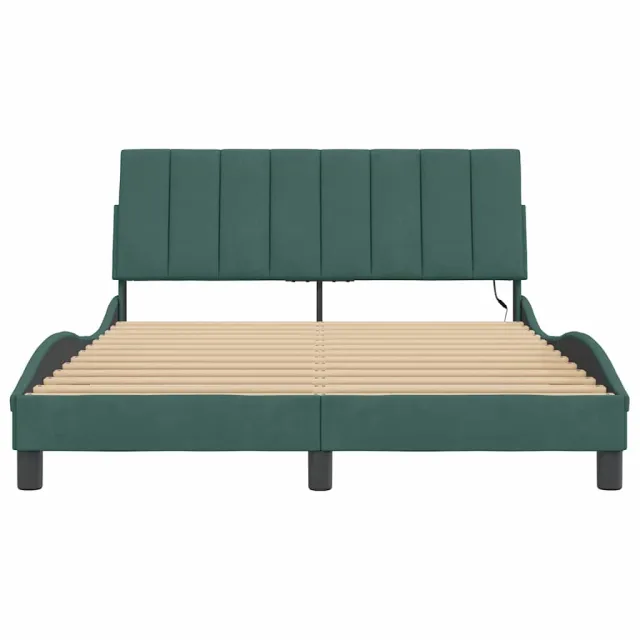 Cadre de lit avec LED sans matelas Hanko vert foncé 140x200 cm velours