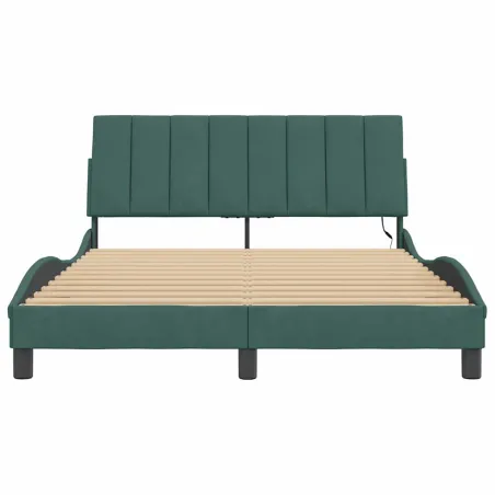Cadre de lit avec LED sans matelas Hanko vert foncé 140x200 cm velours