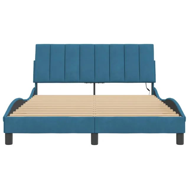 Cadre de lit avec LED sans matelas Hanko bleu 140x200 cm velours