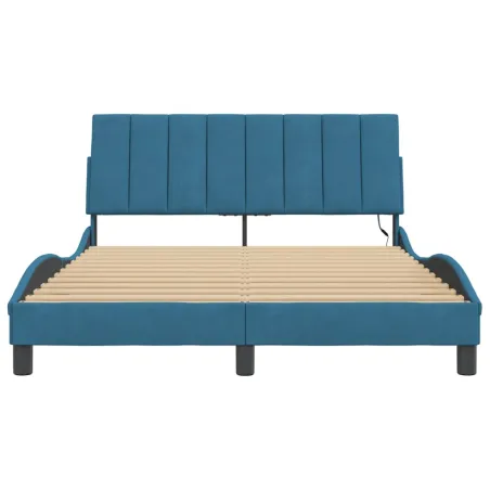 Cadre de lit avec LED sans matelas Hanko bleu 140x200 cm velours