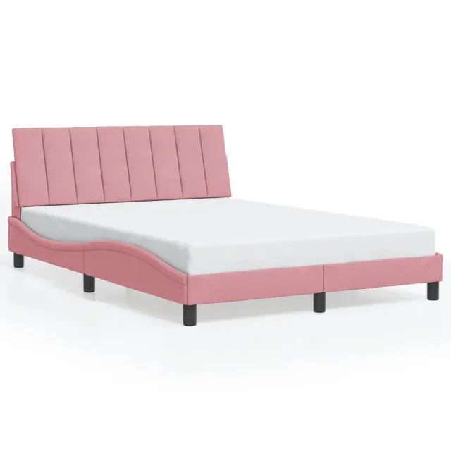 Cadre de lit avec LED sans matelas Hanko rose 140x200 cm velours