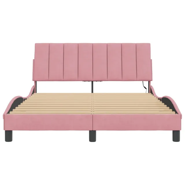 Cadre de lit avec LED sans matelas Hanko rose 140x200 cm velours