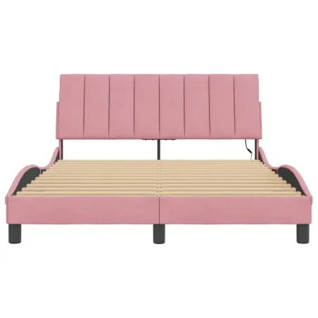 Cadre de lit avec LED sans matelas Hanko rose 140x200 cm velours