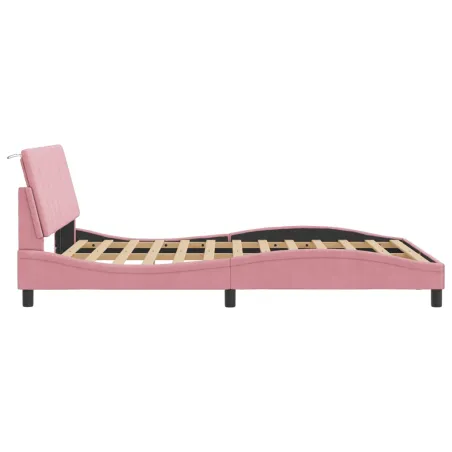 Cadre de lit avec LED sans matelas Hanko rose 140x200 cm velours