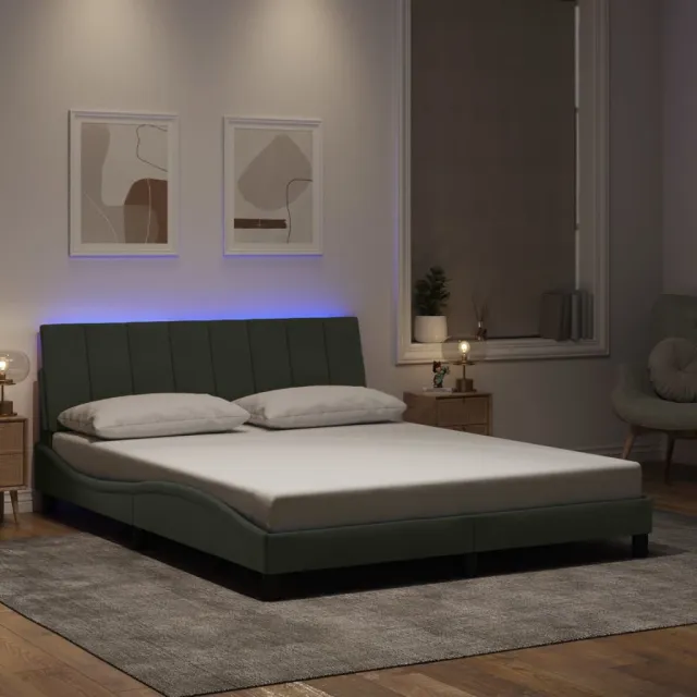Cadre de lit avec LED sans matelas Hanko gris clair 160x200cm velours
