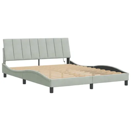 Cadre de lit avec LED sans matelas Hanko gris clair 160x200cm velours