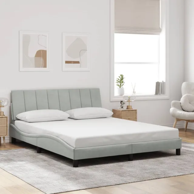 Cadre de lit avec LED sans matelas Hanko gris clair 160x200cm velours