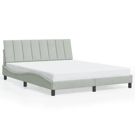 Cadre de lit avec LED sans matelas Hanko gris clair 160x200cm velours