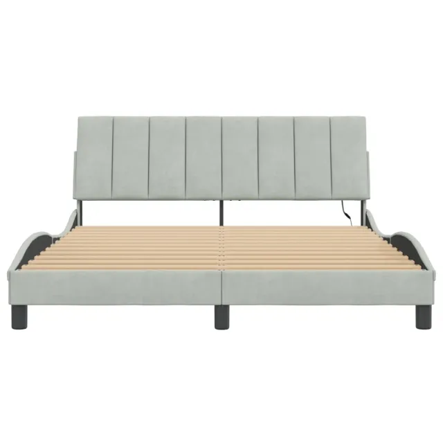 Cadre de lit avec LED sans matelas Hanko gris clair 160x200cm velours