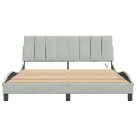 Cadre de lit avec LED sans matelas Hanko gris clair 160x200cm velours