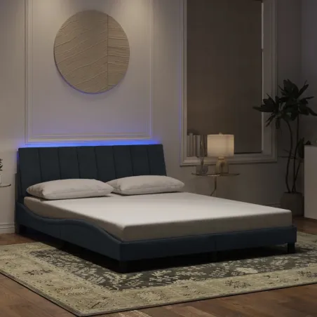 Cadre de lit avec LED sans matelas Hanko gris foncé 160x200cm velours