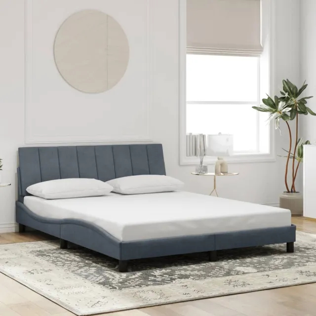 Cadre de lit avec LED sans matelas Hanko gris foncé 160x200cm velours