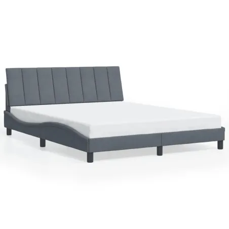 Cadre de lit avec LED sans matelas Hanko gris foncé 160x200cm velours