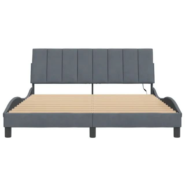 Cadre de lit avec LED sans matelas Hanko gris foncé 160x200cm velours