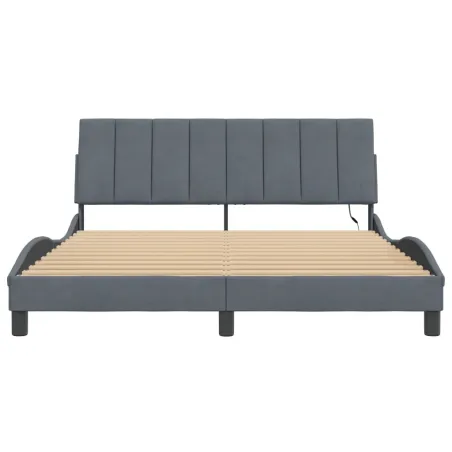 Cadre de lit avec LED sans matelas Hanko gris foncé 160x200cm velours