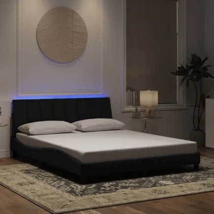 Cadre de lit avec LED sans matelas Hanko noir 160x200 cm velours