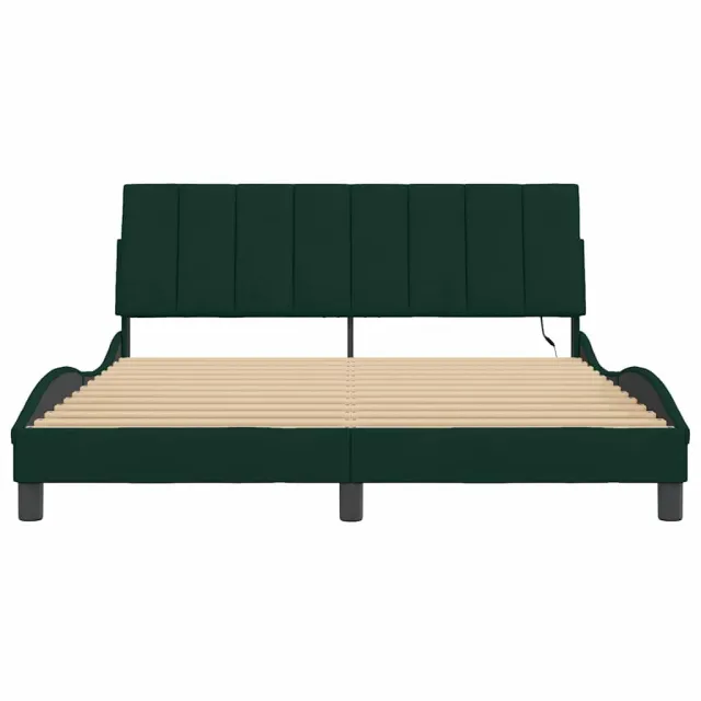 Cadre de lit avec LED sans matelas Hanko vert foncé 160x200 cm velours