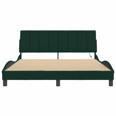 Cadre de lit avec LED sans matelas Hanko vert foncé 160x200 cm velours