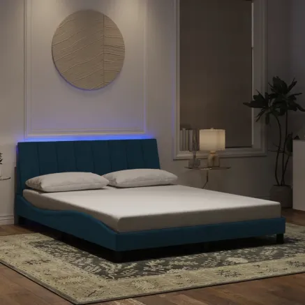 Cadre de lit avec LED sans matelas Hanko bleu 160x200 cm velours