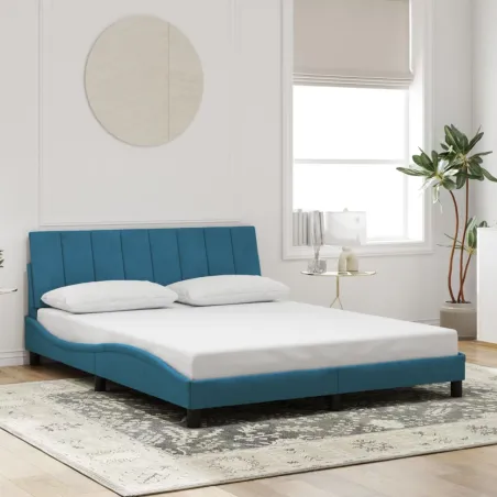 Cadre de lit avec LED sans matelas Hanko bleu 160x200 cm velours