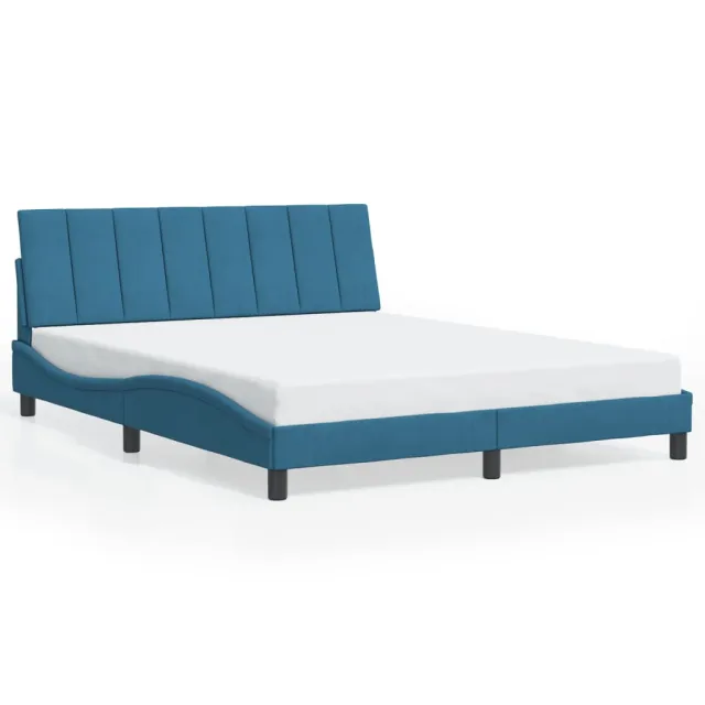 Cadre de lit avec LED sans matelas Hanko bleu 160x200 cm velours