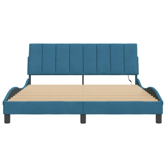 Cadre de lit avec LED sans matelas Hanko bleu 160x200 cm velours
