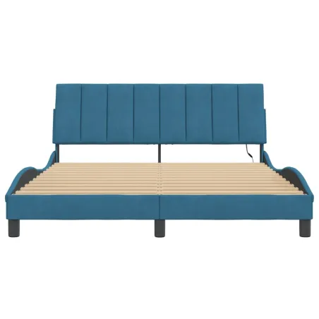 Cadre de lit avec LED sans matelas Hanko bleu 160x200 cm velours