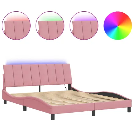 Cadre de lit avec LED sans matelas Hanko rose 160x200 cm velours 2