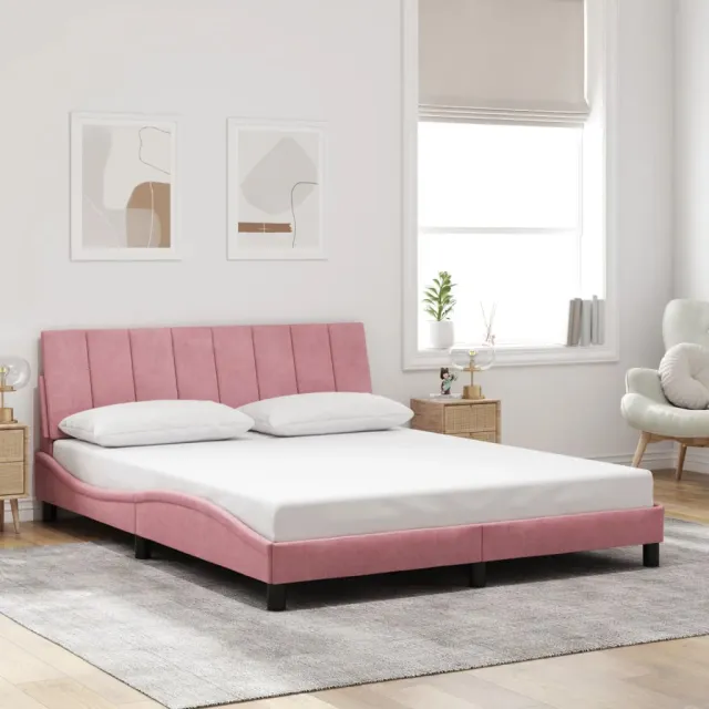 Cadre de lit avec LED sans matelas Hanko rose 160x200 cm velours