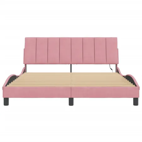 Cadre de lit avec LED sans matelas Hanko rose 160x200 cm velours