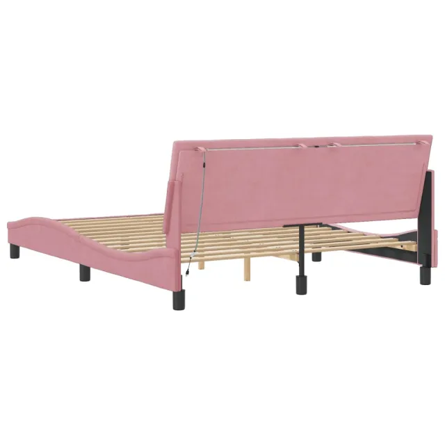 Cadre de lit avec LED sans matelas Hanko rose 160x200 cm velours