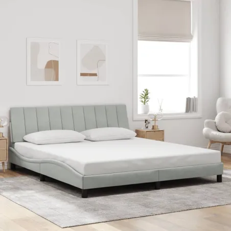 Cadre de lit avec LED sans matelas Hanko gris clair 180x200cm velours