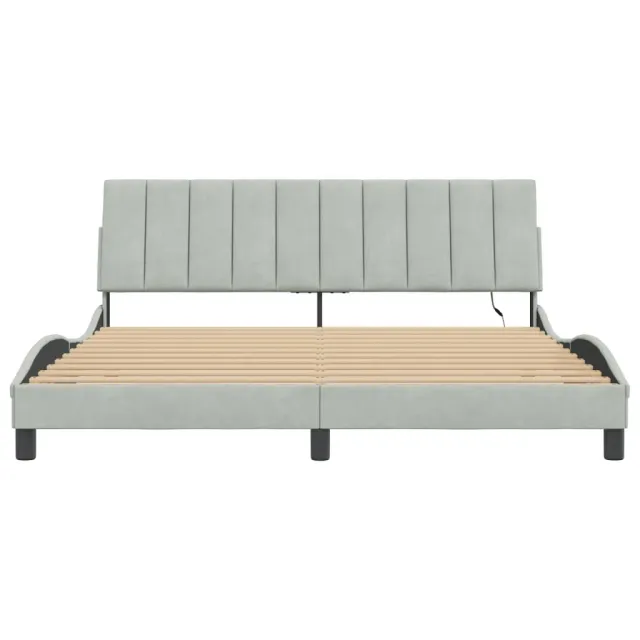 Cadre de lit avec LED sans matelas Hanko gris clair 180x200cm velours