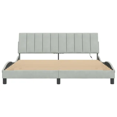 Cadre de lit avec LED sans matelas Hanko gris clair 180x200cm velours