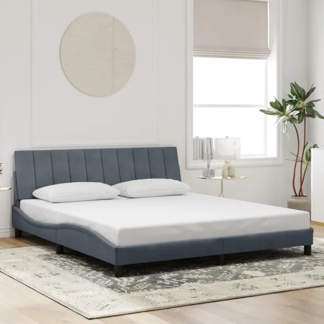 Cadre de lit avec LED sans matelas Hanko gris foncé 180x200cm velours
