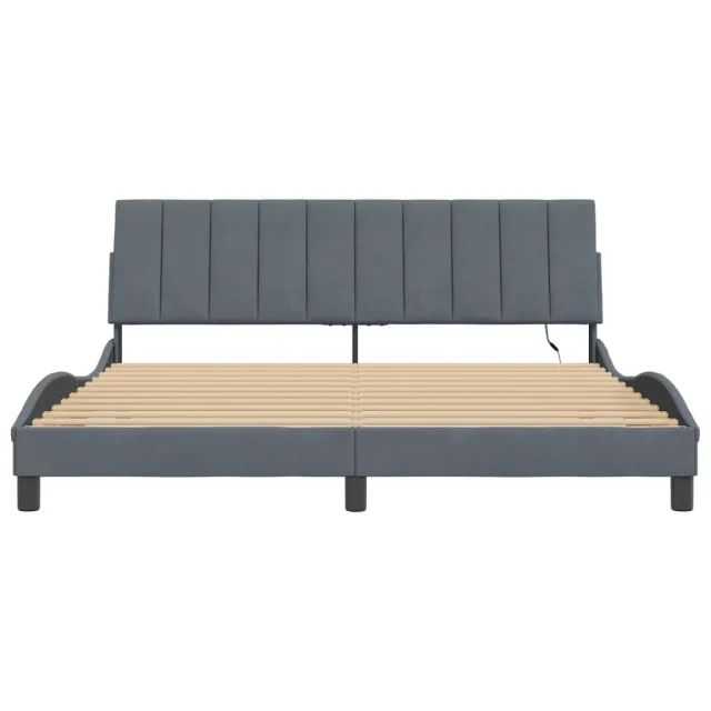 Cadre de lit avec LED sans matelas Hanko gris foncé 180x200cm velours
