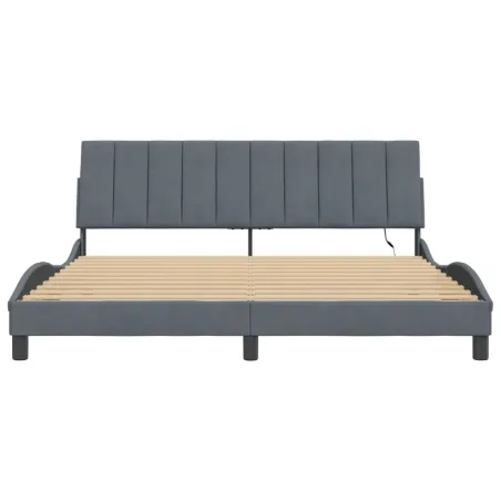Cadre de lit avec LED sans matelas Hanko gris foncé 180x200cm velours