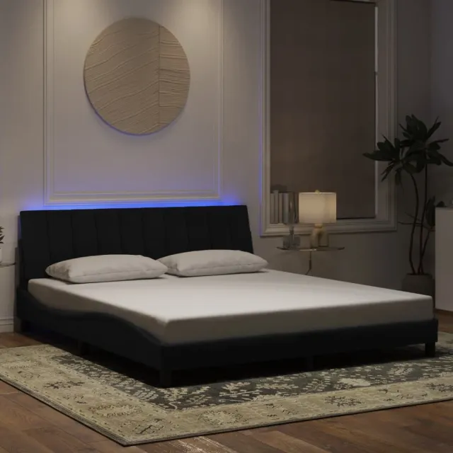 Cadre de lit avec LED sans matelas Hanko noir 180x200 cm velours