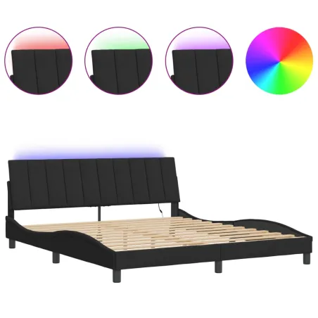 Cadre de lit avec LED sans matelas Hanko noir 180x200 cm velours