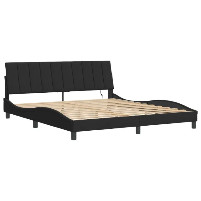 Cadre de lit avec LED sans matelas Hanko noir 180x200 cm velours
