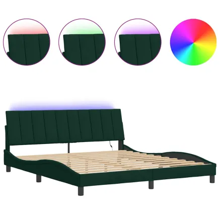 Cadre de lit avec LED sans matelas Hanko vert foncé 180x200 cm velours 2