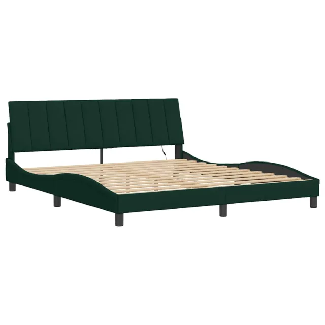 Cadre de lit avec LED sans matelas Hanko vert foncé 180x200 cm velours