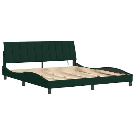 Cadre de lit avec LED sans matelas Hanko vert foncé 180x200 cm velours