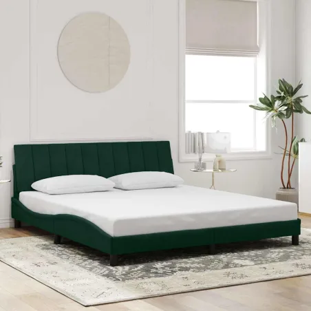 Cadre de lit avec LED sans matelas Hanko vert foncé 180x200 cm velours