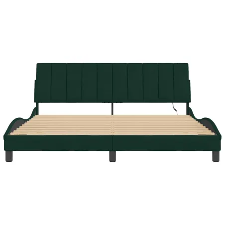 Cadre de lit avec LED sans matelas Hanko vert foncé 180x200 cm velours