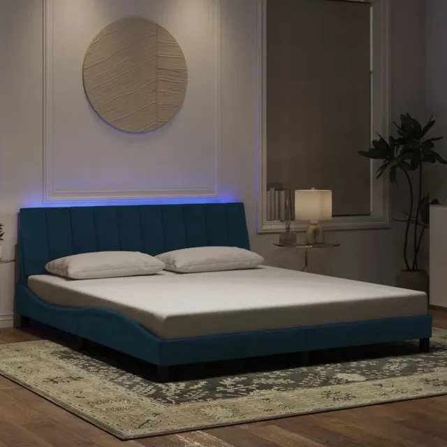Cadre de lit avec LED sans matelas Hanko bleu 180x200 cm velours