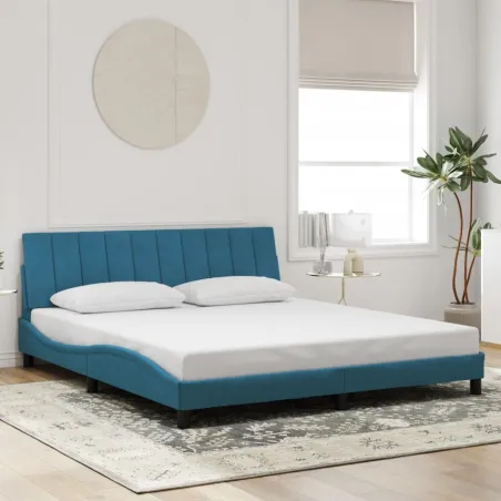 Cadre de lit avec LED sans matelas Hanko bleu 180x200 cm velours