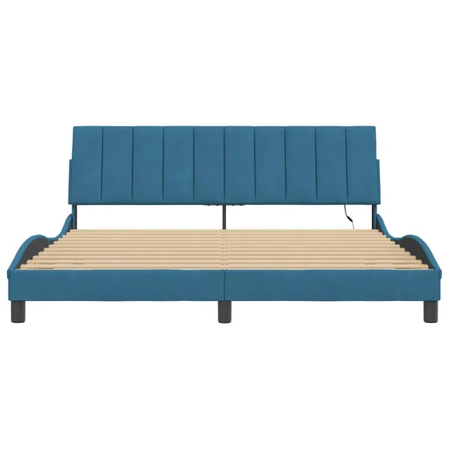 Cadre de lit avec LED sans matelas Hanko bleu 180x200 cm velours