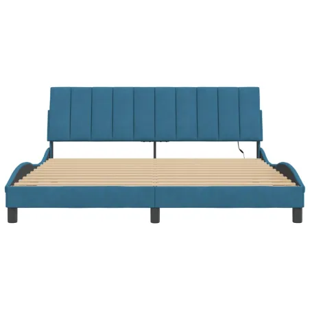 Cadre de lit avec LED sans matelas Hanko bleu 180x200 cm velours