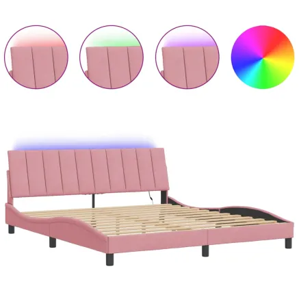 Cadre de lit avec LED sans matelas Hanko rose 180x200 cm velours 2